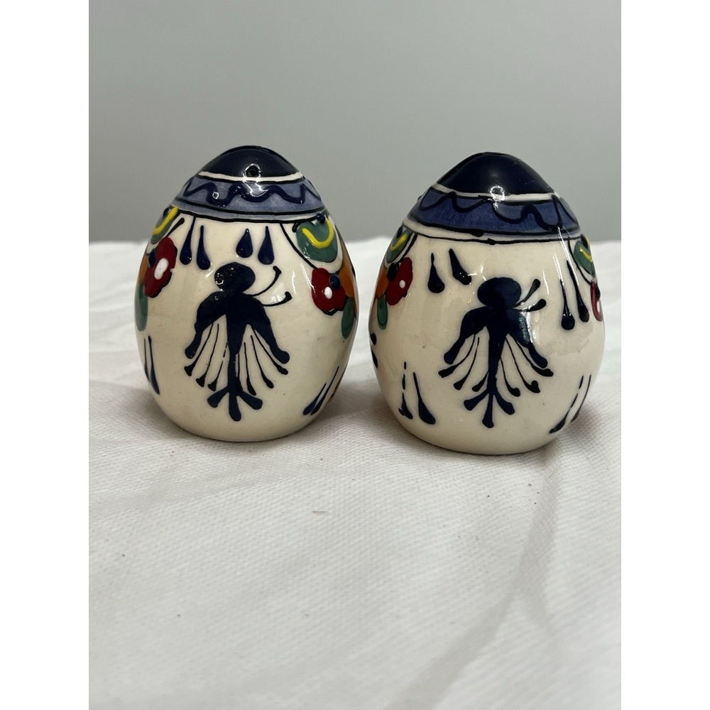 Talavera Salt Pepper Shakers Hand Painted Mexican Pottery Folk Art Fiesta Vtg - Picture 2 of 7